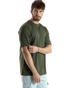 T-shirt Uomo Girocollo Basic Regular Fit Tinta Unita Verde TS3060A