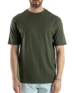 T-shirt Uomo Girocollo Basic Regular Fit Tinta Unita Verde TS3060A