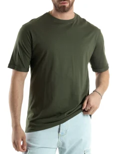 T-shirt Uomo Girocollo Basic Regular Fit Tinta Unita Verde TS3060A