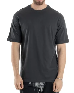 T-shirt Uomo Girocollo Basic Regular Fit Tinta Unita Piombo TS3058A