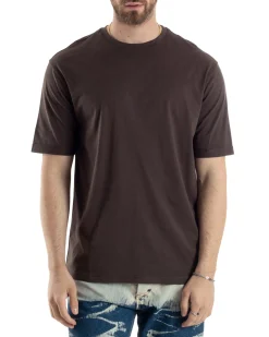 T-shirt Uomo Girocollo Basic Regular Fit Tinta Unita Marrone TS3056A
