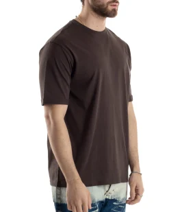 T-shirt Uomo Girocollo Basic Regular Fit Tinta Unita Marrone TS3056A