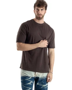 T-shirt Uomo Girocollo Basic Regular Fit Tinta Unita Marrone TS3056A