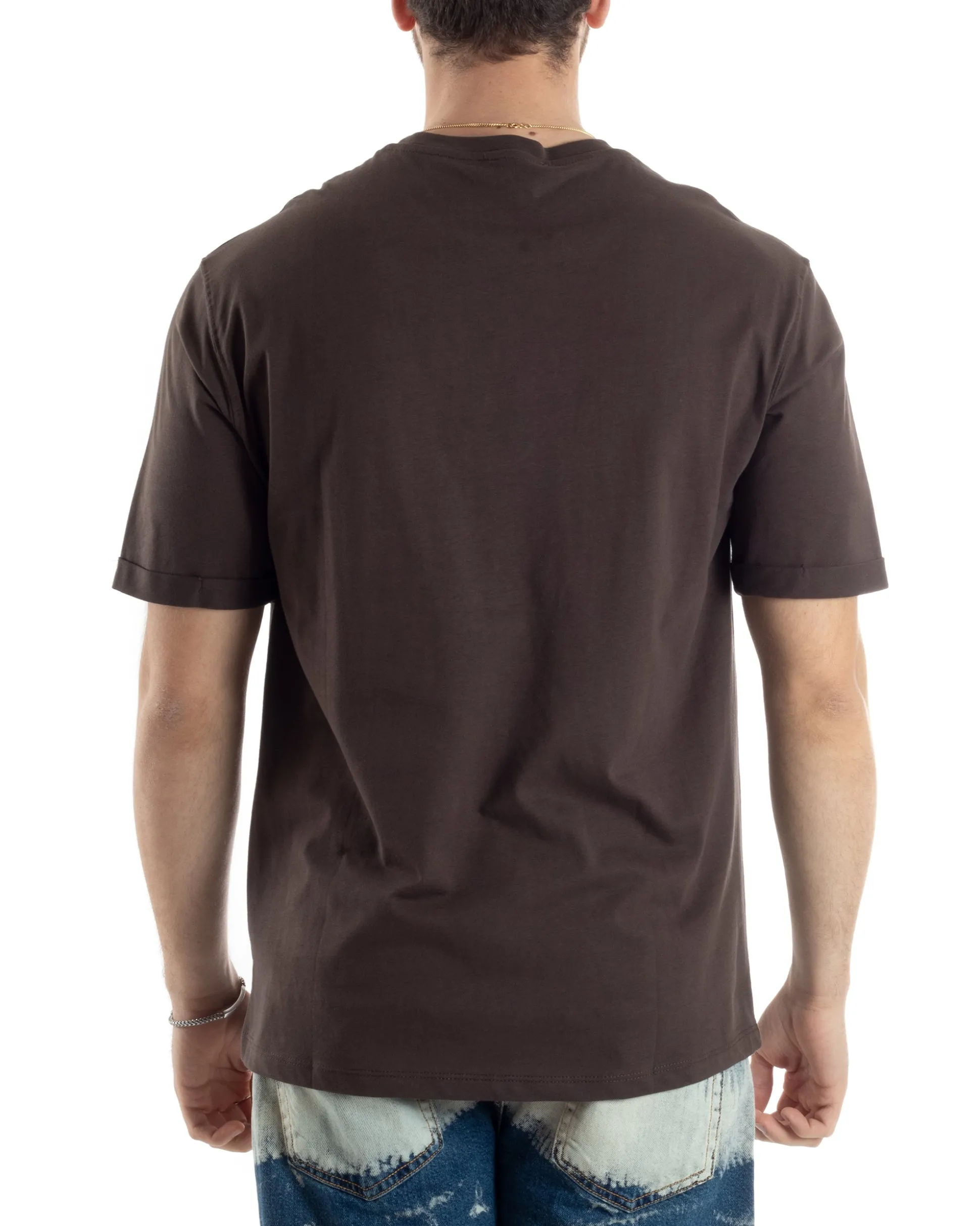 T-shirt Uomo Girocollo Basic Regular Fit Tinta Unita Marrone TS3056A