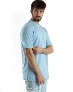 T-shirt Uomo Girocollo Basic Regular Fit Tinta Unita Celeste TS3062A