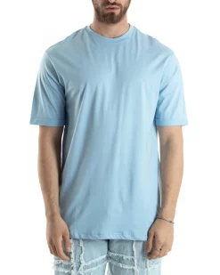 T-shirt Uomo Girocollo Basic Regular Fit Tinta Unita Celeste TS3062A
