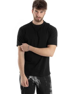 T-shirt Uomo Girocollo Basic Regular Fit Tinta Unita Nero TS3055A