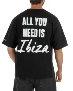 T-shirt uomo girocollo boxy fit stampa Ibiza basic nero SUPERCULTURE-A1969