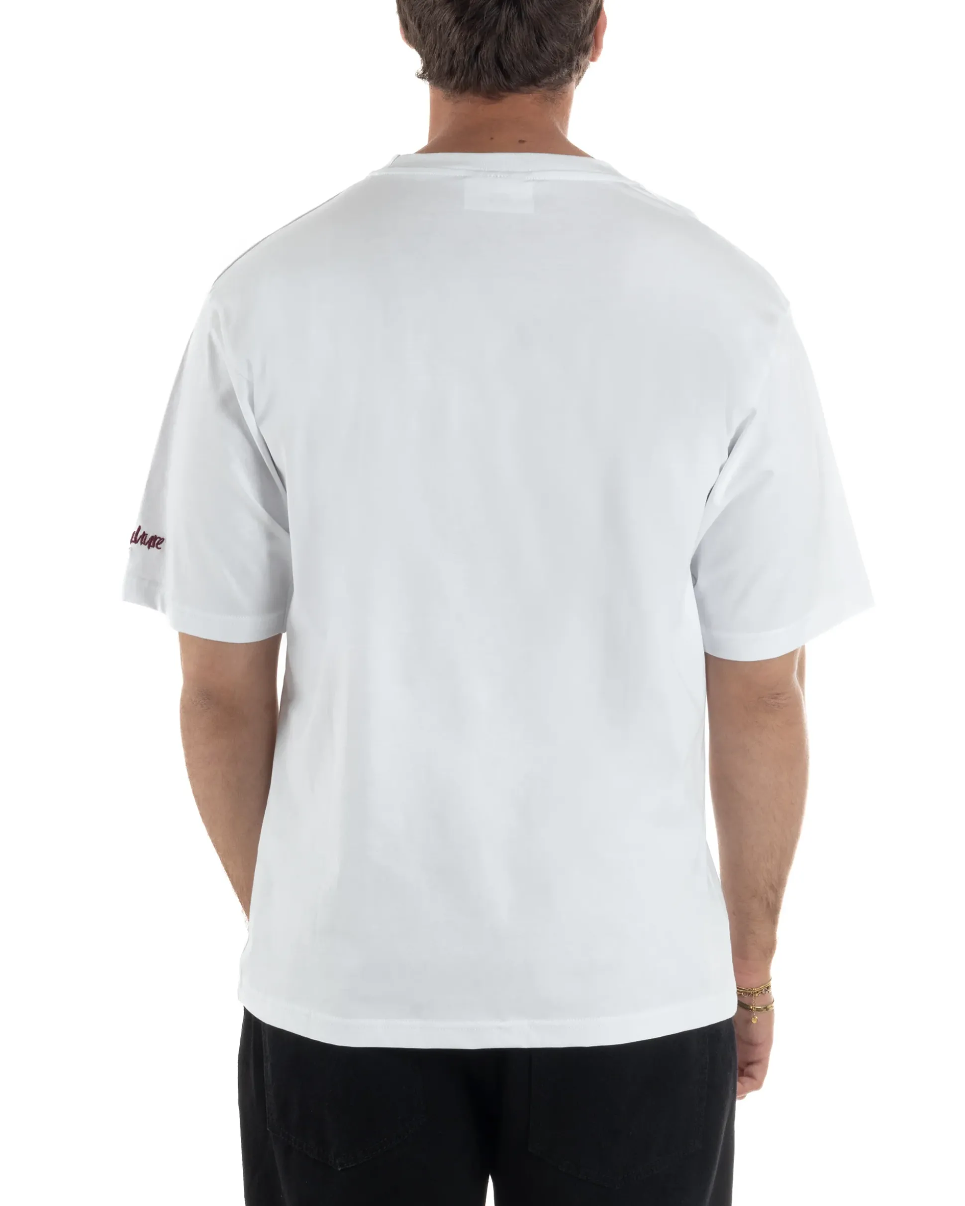 T-shirt uomo girocollo boxy fit stampa basic bianco SUPERCULTURE-A1951