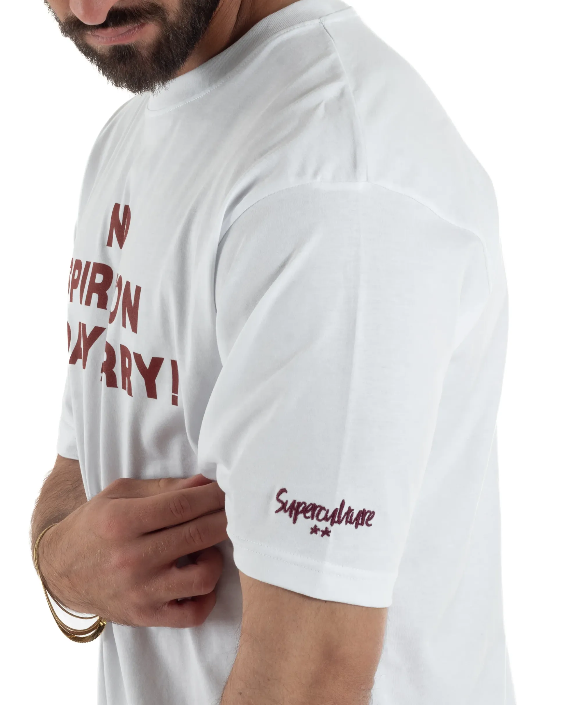 T-shirt uomo girocollo boxy fit stampa basic bianco SUPERCULTURE-A1951