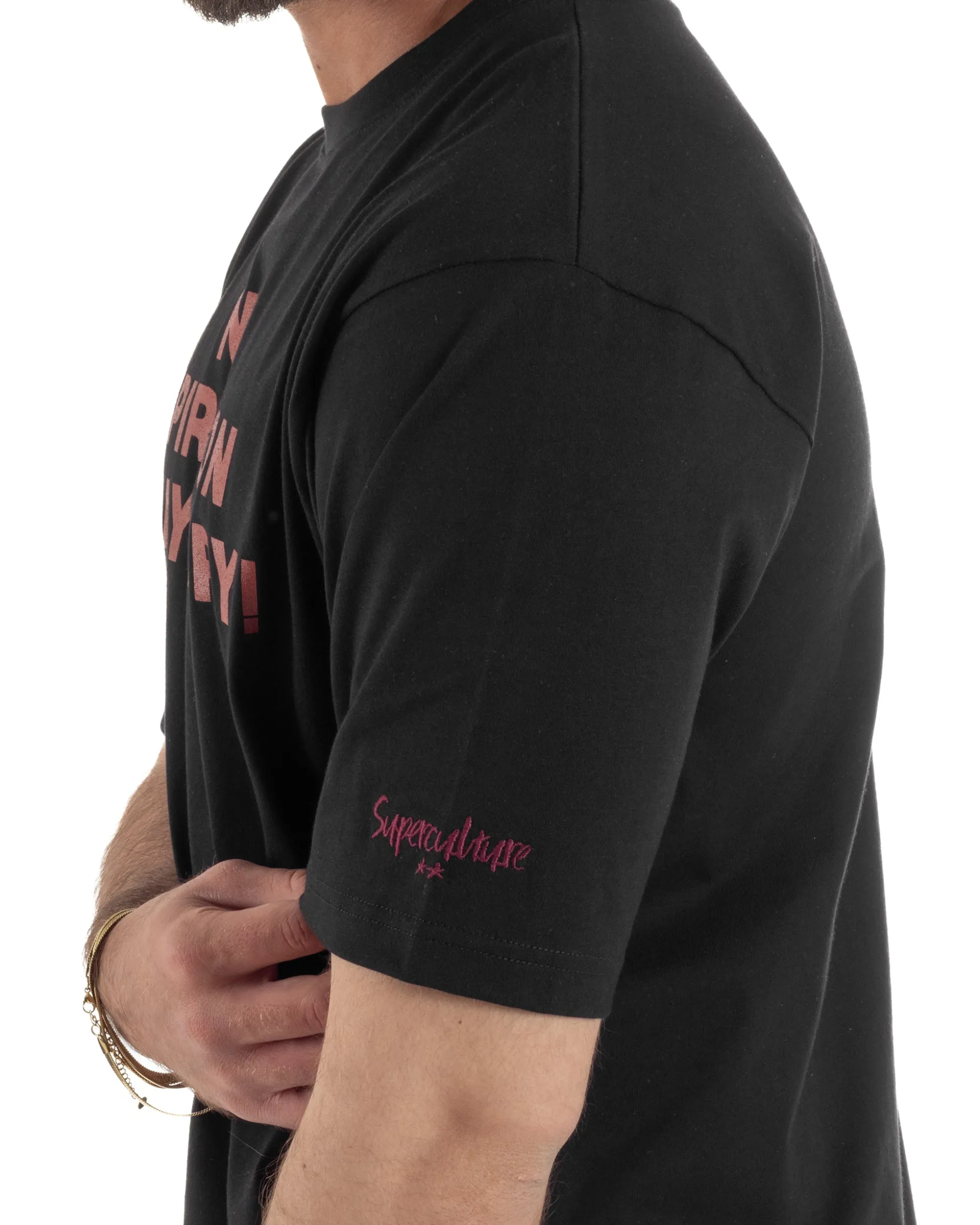 T-shirt uomo girocollo boxy fit stampa basic nero SUPERCULTURE-A1951