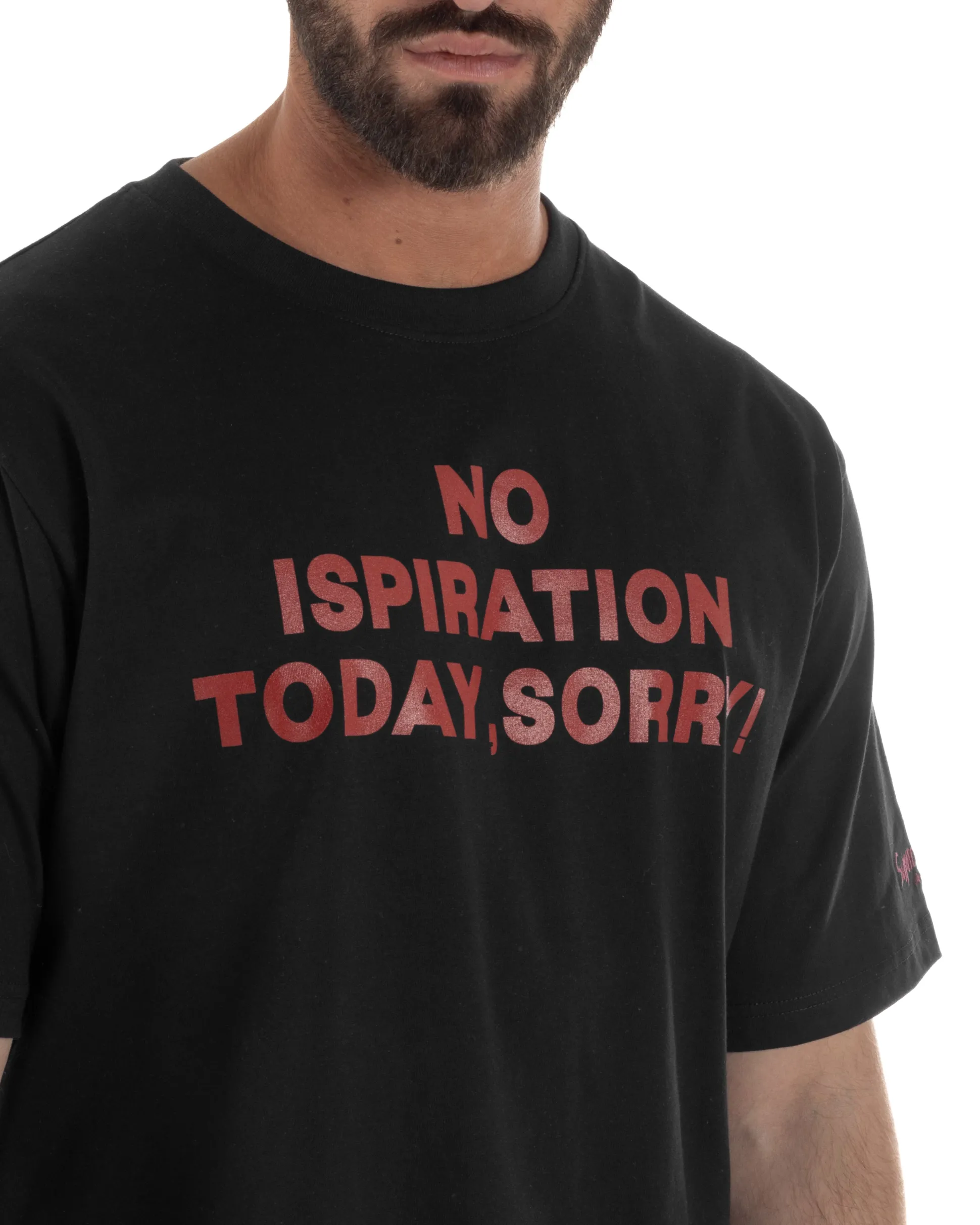 T-shirt uomo girocollo boxy fit stampa basic nero SUPERCULTURE-A1951