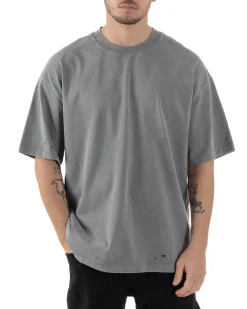 T-shirt Uomo Girocollo Con Rotture Cotone Slavato Tie Dye Maglia Basic Oversize Casual Grigio GIOSAL-TS3103A