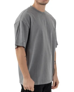 T-shirt Uomo Girocollo Con Rotture Cotone Slavato Tie Dye Maglia Basic Oversize Casual Grigio GIOSAL-TS3103A
