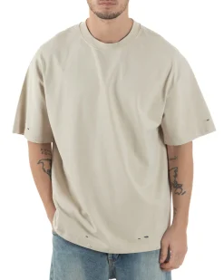 T-shirt Uomo Girocollo Con Rotture Cotone Slavato Tie Dye Maglia Basic Oversize Casual Beige GIOSAL-TS3106A
