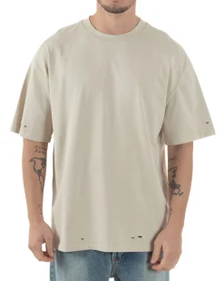 T-shirt Uomo Girocollo Con Rotture Cotone Slavato Tie Dye Maglia Basic Oversize Casual Beige GIOSAL-TS3106A