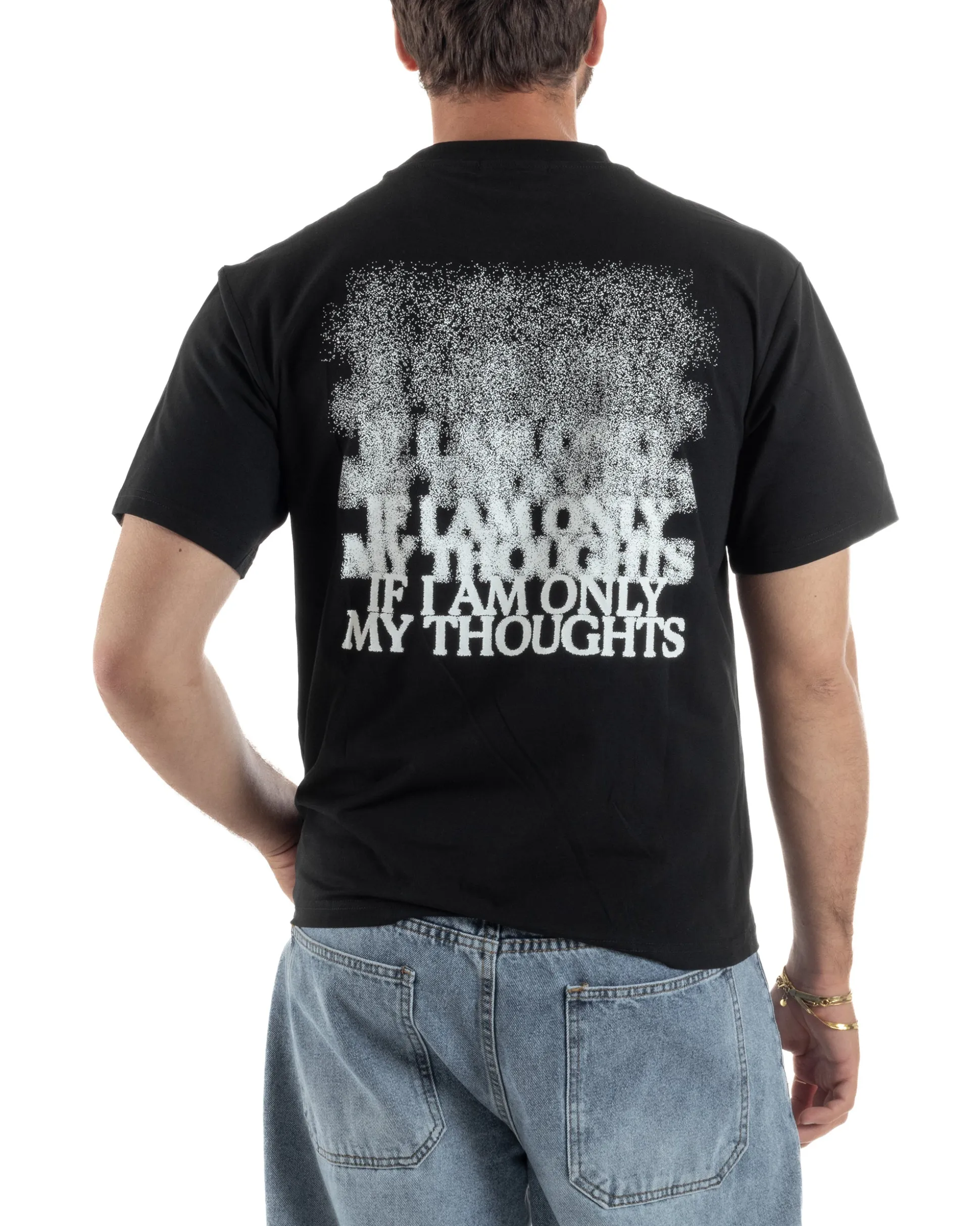 T-shirt uomo girocollo cotone ricamo stampa basic nero GIOSAL-TS3264A
