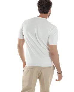 T-shirt uomo girocollo filo maglia sottogiacca casual basic tinta unita bianco GIOSAL-TS3154A
