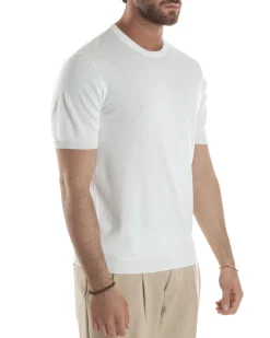 T-shirt uomo girocollo filo maglia sottogiacca casual basic tinta unita bianco GIOSAL-TS3154A