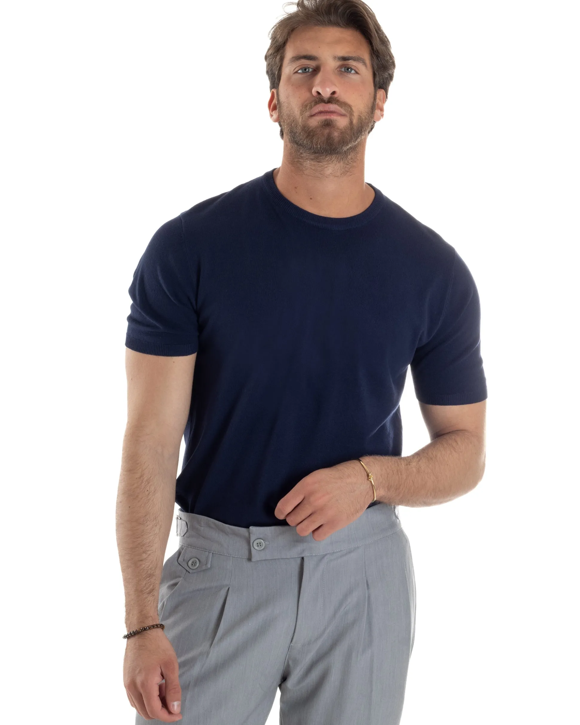 T-Shirt Uomo Girocollo Filo Maglia Sottogiacca Casual Blu TS3158A