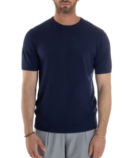 T-Shirt Uomo Girocollo Filo Maglia Sottogiacca Casual Blu TS3158A
