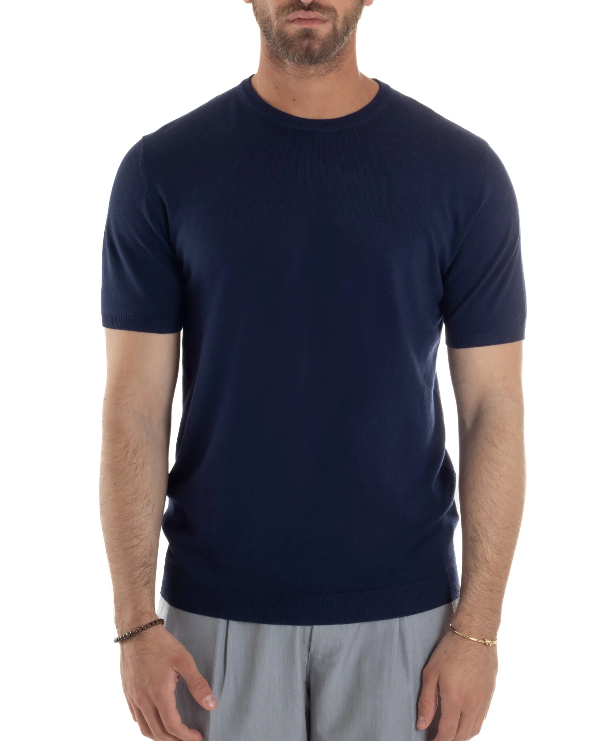 T-Shirt Uomo Girocollo Filo Maglia Sottogiacca Casual Blu TS3158A