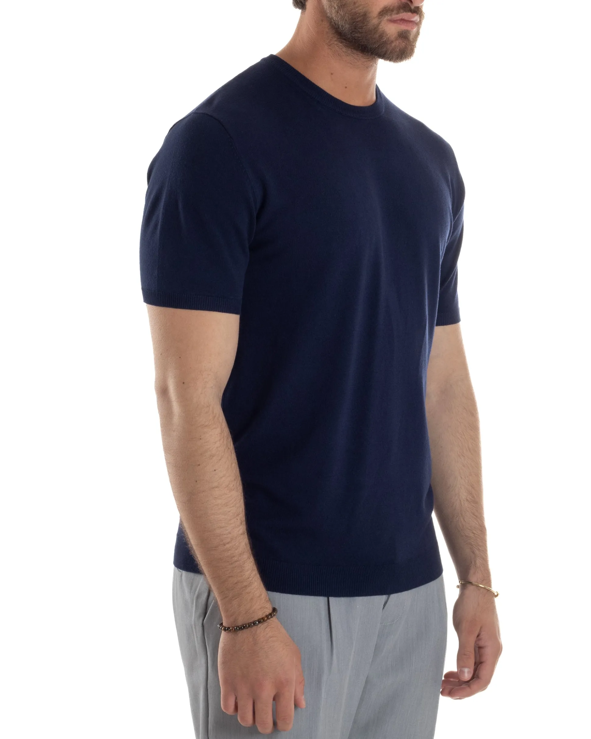T-Shirt Uomo Girocollo Filo Maglia Sottogiacca Casual Blu TS3158A