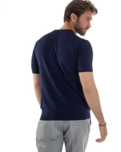 T-Shirt Uomo Girocollo Filo Maglia Sottogiacca Casual Blu TS3158A