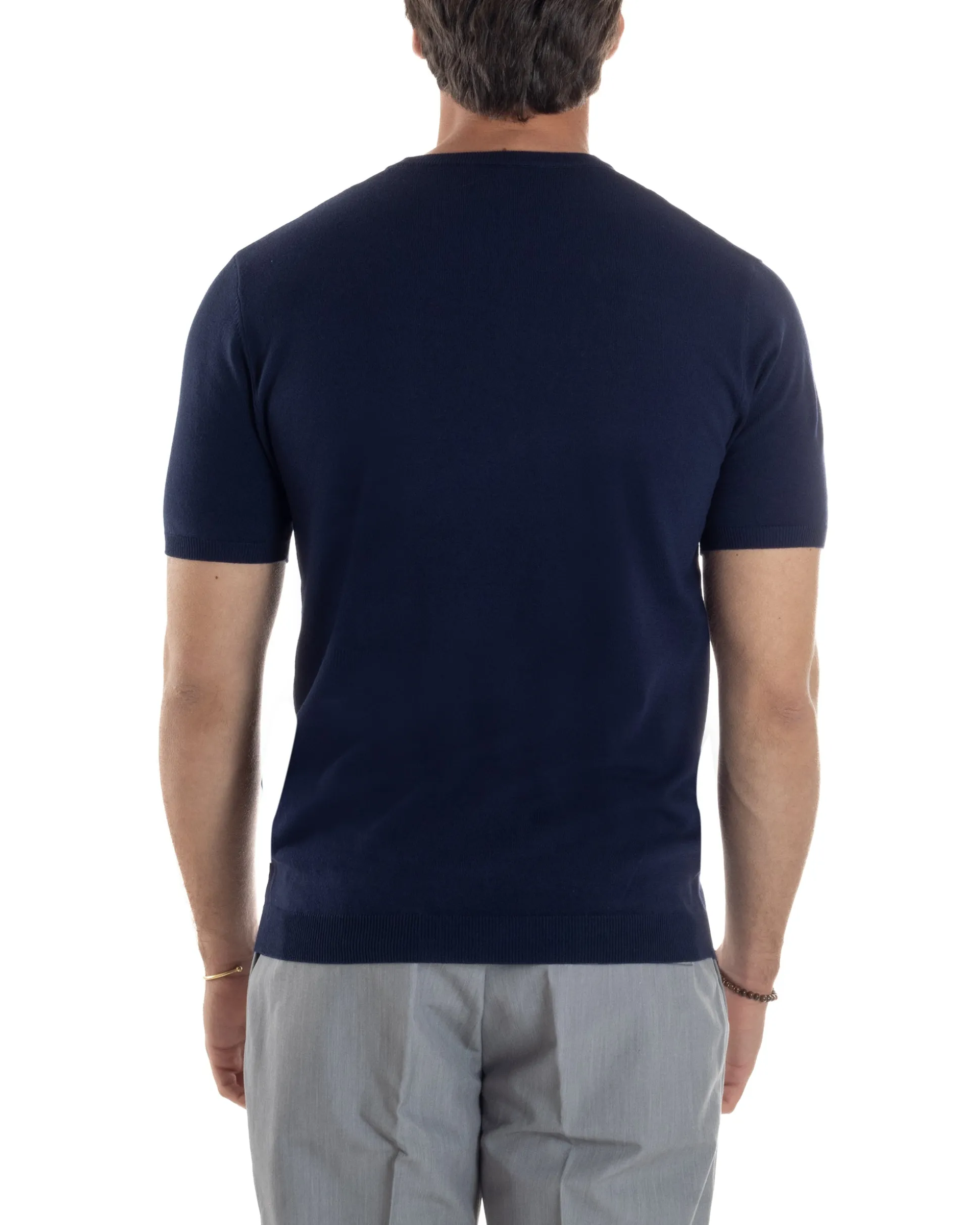 T-Shirt Uomo Girocollo Filo Maglia Sottogiacca Casual Blu TS3158A