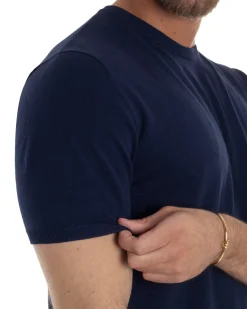 T-Shirt Uomo Girocollo Filo Maglia Sottogiacca Casual Blu TS3158A