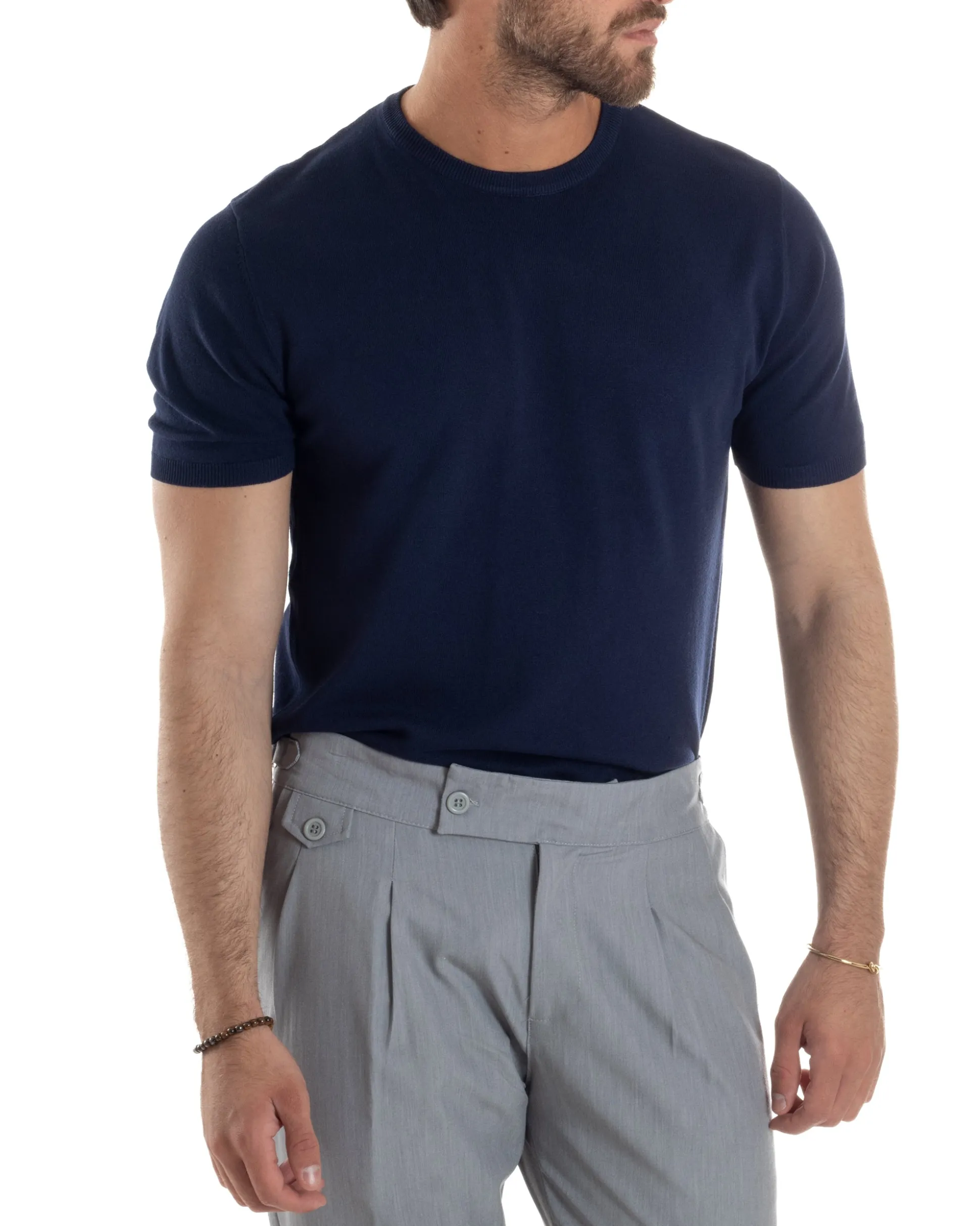 T-Shirt Uomo Girocollo Filo Maglia Sottogiacca Casual Blu TS3158A