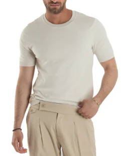 T-Shirt Uomo Girocollo Filo Maglia Sottogiacca Casual Beige TS3155A