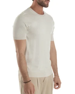 T-Shirt Uomo Girocollo Filo Maglia Sottogiacca Casual Beige TS3155A
