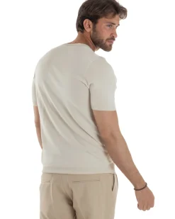 T-Shirt Uomo Girocollo Filo Maglia Sottogiacca Casual Beige TS3155A