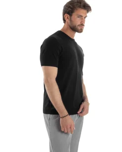 T-Shirt Uomo Girocollo Filo Maglia Sottogiacca Casual Nero TS3153A