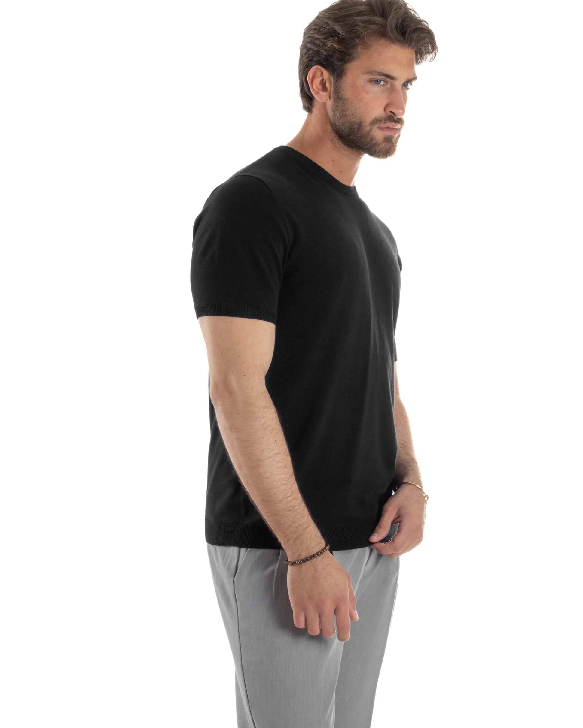 T-Shirt Uomo Girocollo Filo Maglia Sottogiacca Casual Nero TS3153A