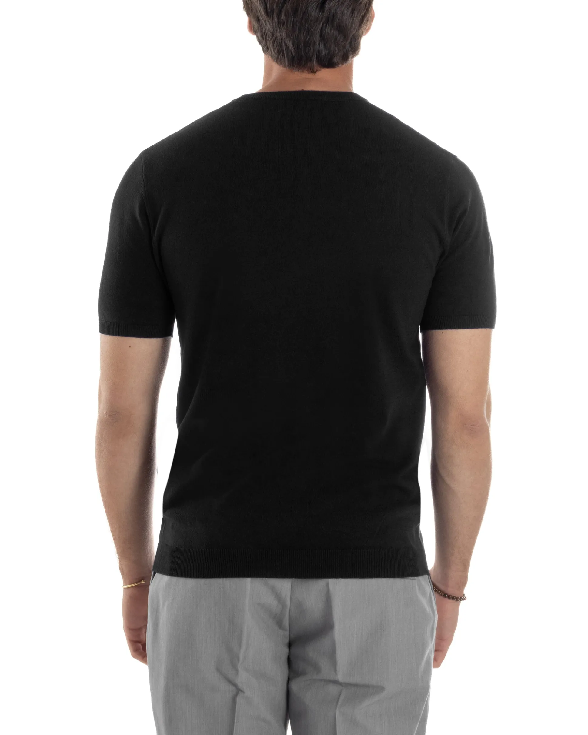 T-Shirt Uomo Girocollo Filo Maglia Sottogiacca Casual Nero TS3153A