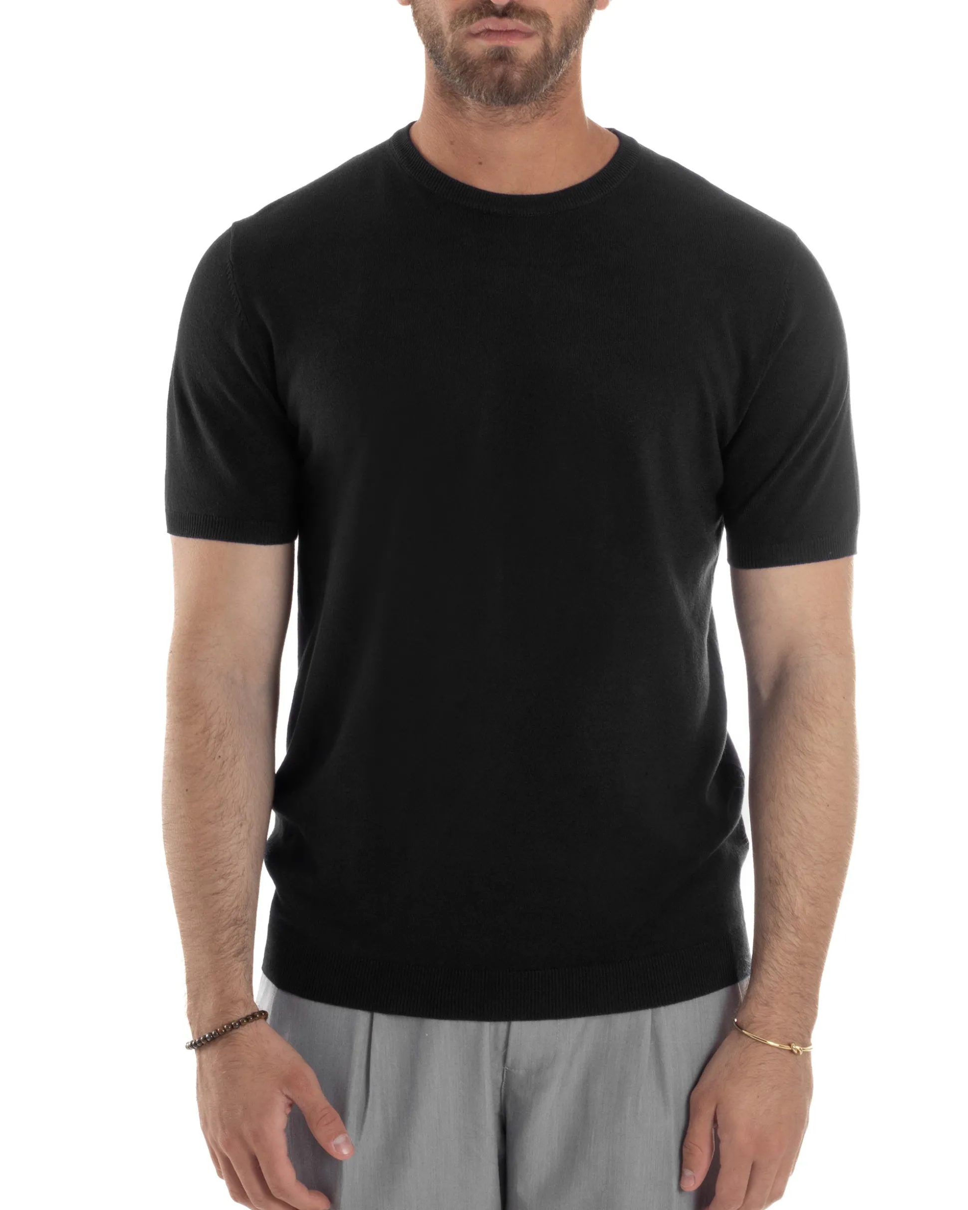 T-Shirt Uomo Girocollo Filo Maglia Sottogiacca Casual Nero TS3153A