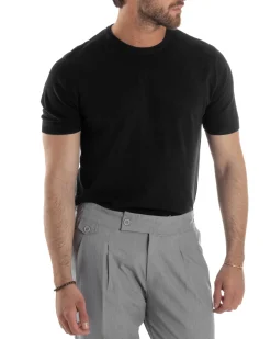 T-Shirt Uomo Girocollo Filo Maglia Sottogiacca Casual Nero TS3153A