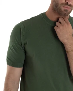 T-Shirt Uomo Girocollo Filo Maglia Sottogiacca Casual Verde Militare TS3159A