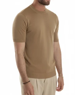 T-shirt uomo girocollo filo maglia sottogiacca casual tabacco GIOSAL-TS3201A