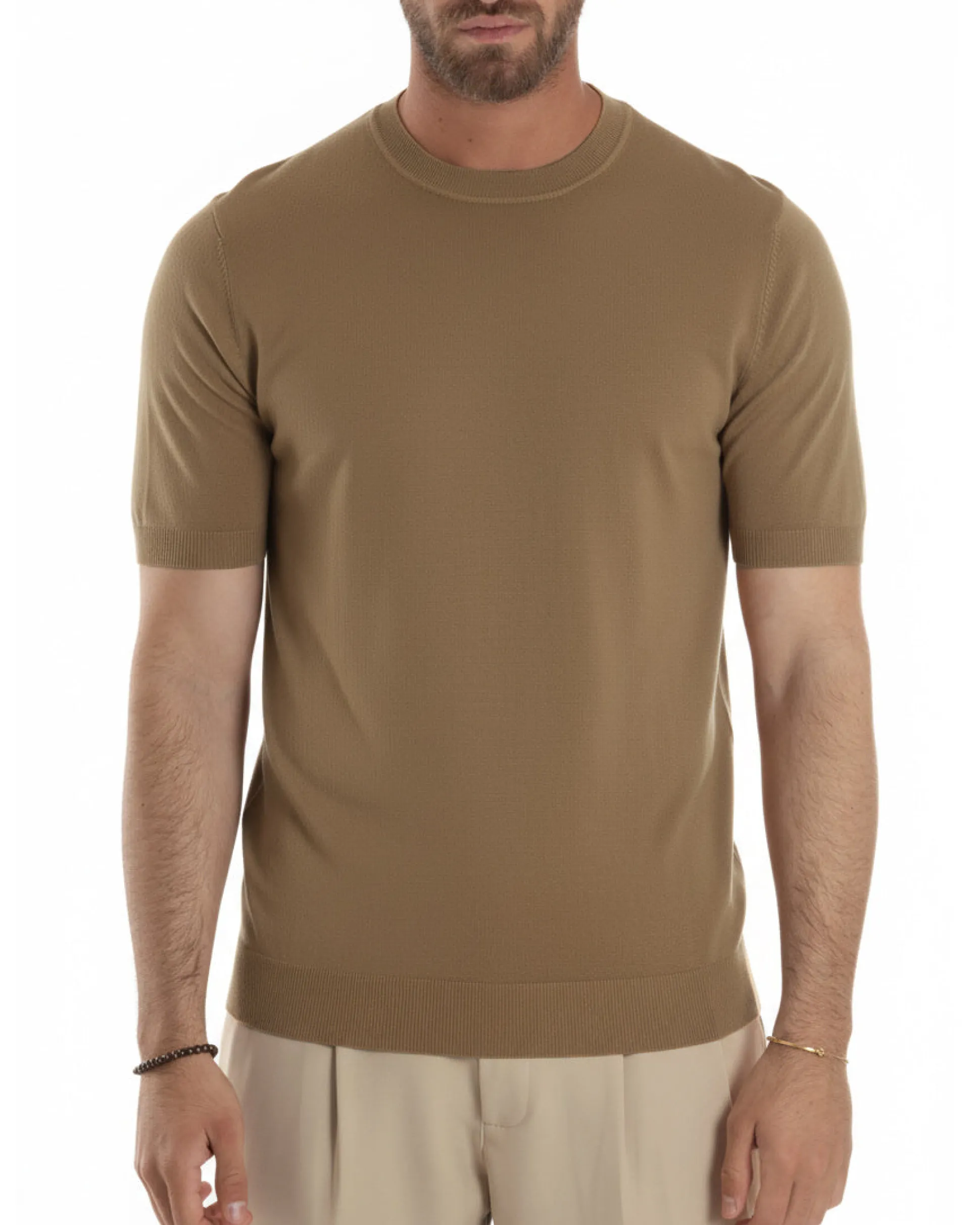 T-shirt uomo girocollo filo maglia sottogiacca casual tabacco GIOSAL-TS3201A