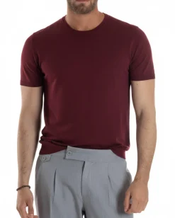 T-shirt uomo girocollo filo maglia sottogiacca casual bordeaux GIOSAL-TS3200A