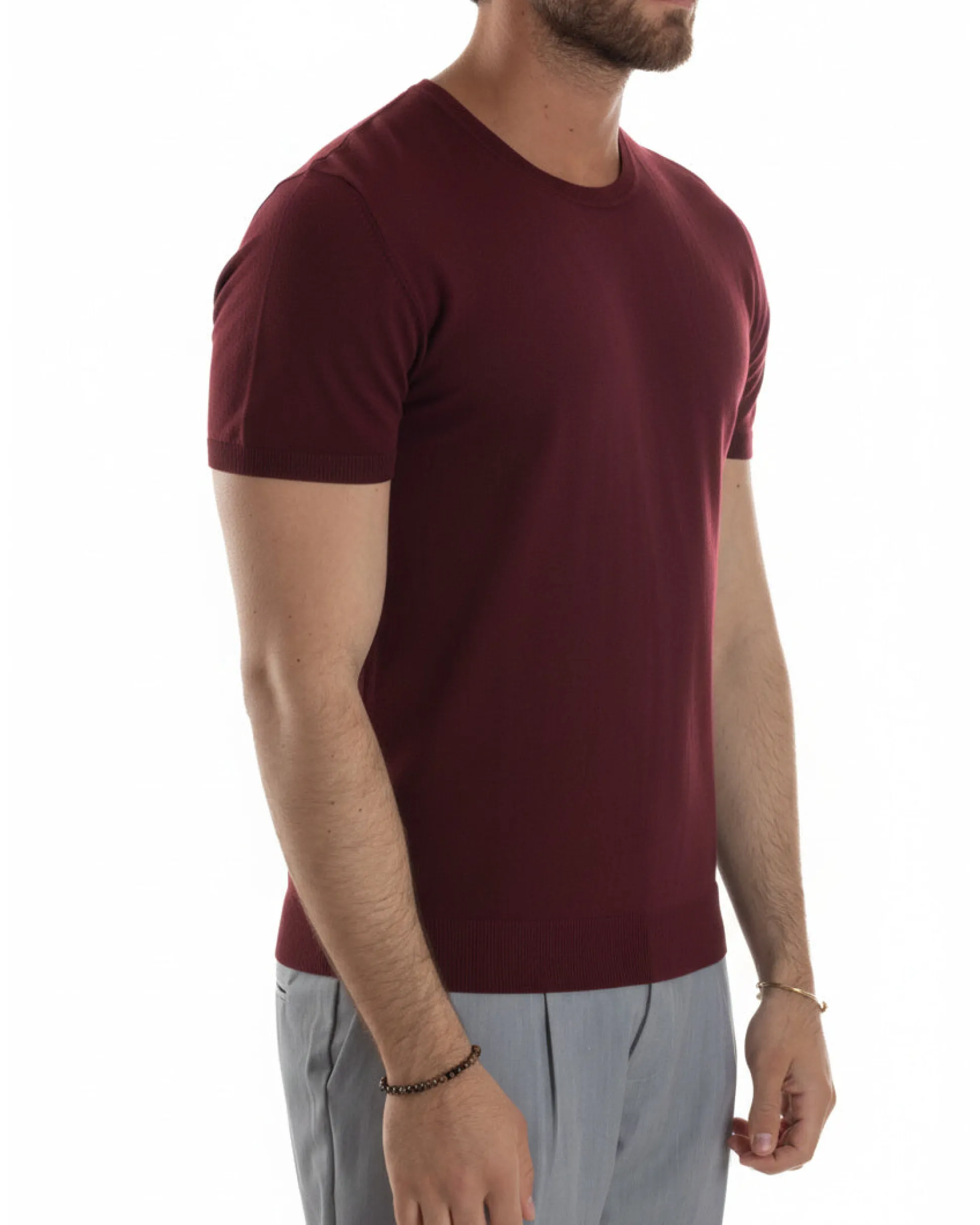 T-shirt uomo girocollo filo maglia sottogiacca casual bordeaux GIOSAL-TS3200A