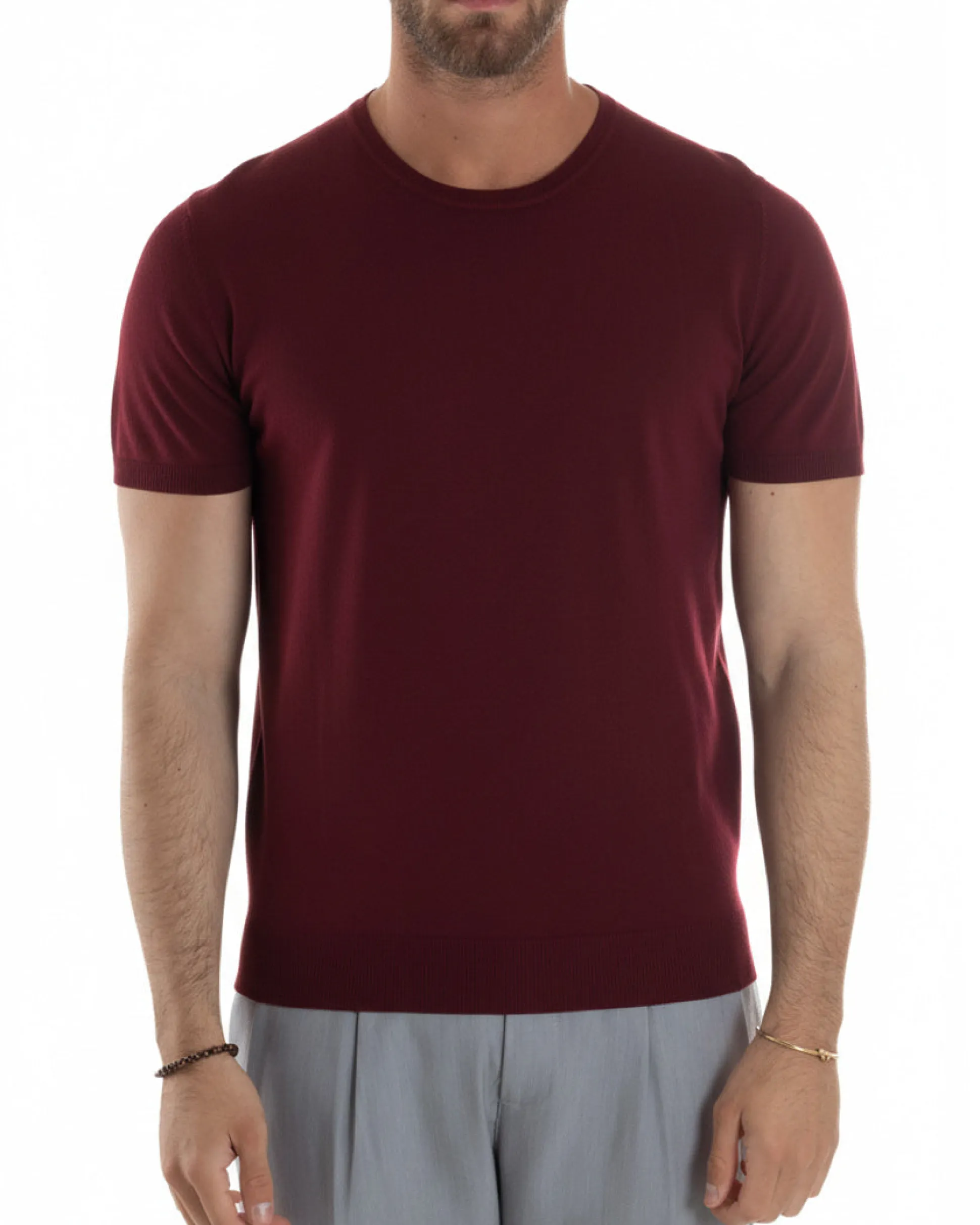 T-shirt uomo girocollo filo maglia sottogiacca casual bordeaux GIOSAL-TS3200A