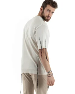 T-Shirt Uomo Girocollo Maglia In Filo Tinta Unita Beige GIOSAL-TS2990A