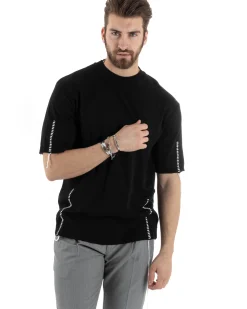 T-Shirt Uomo Girocollo Maglia In Filo Tinta Unita Nero GIOSAL-TS2991A