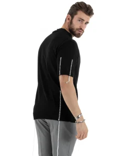 T-Shirt Uomo Girocollo Maglia In Filo Tinta Unita Nero GIOSAL-TS2991A