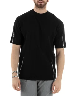 T-Shirt Uomo Girocollo Maglia In Filo Tinta Unita Nero GIOSAL-TS2991A