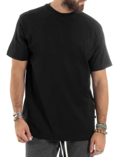 T-shirt Uomo Girocollo Mezze Maniche Cotone Premium Maglia Basic Casual Tinta Unita Nero GIOSAL-TS3082A